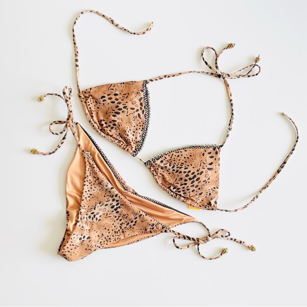 Agua Bendita Leopard Print Tie Bikini - Tan and Black